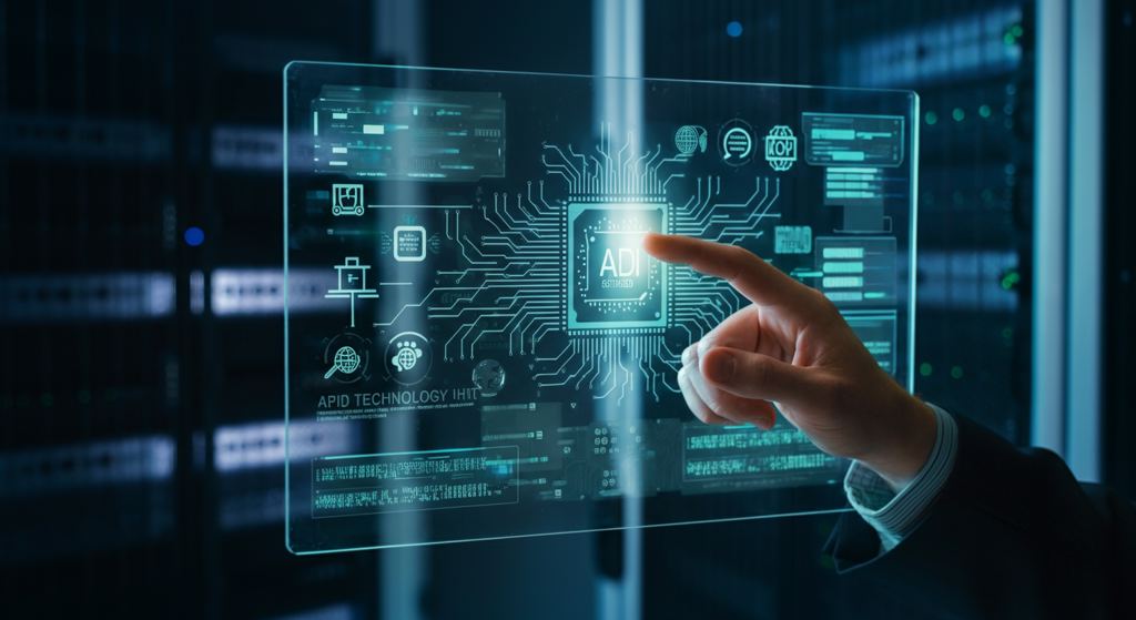 IT-Experte analysiert ein komplexes Technologie-Architekturdiagramm für KI-Lösungen