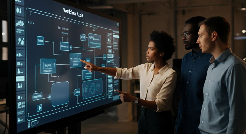 IT-Manager und Betriebsleiter in Deutschland führen ein detailliertes Workflow-Audit für die KI-Integration durch